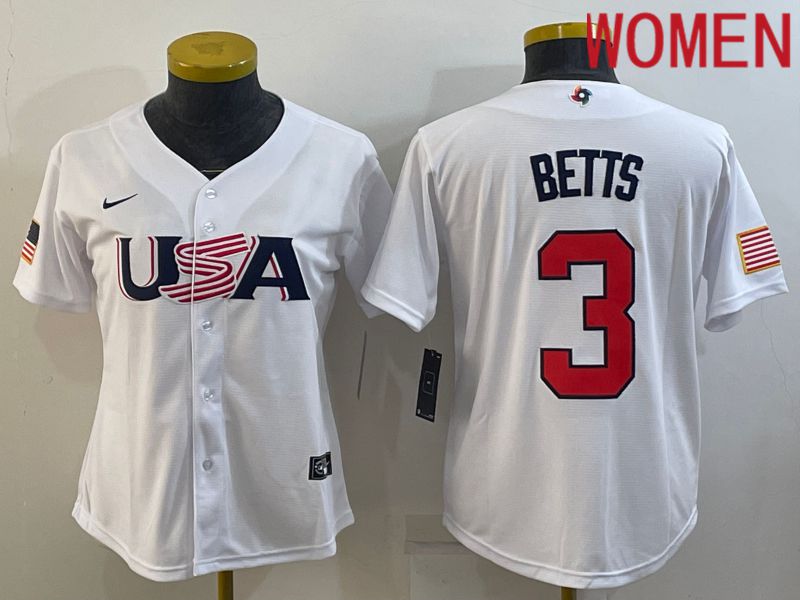 Women 2023 World Cub USA 3 Betts White Nike MLB Jersey6